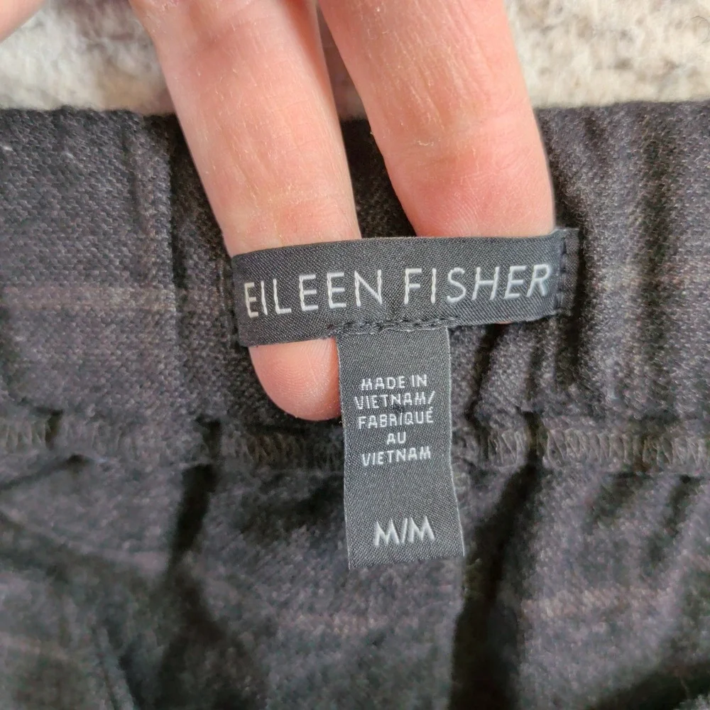 Eileen Fisher Wool Blend Windowpane Plaid Tapered Ankle Pants Gray Womens Medium